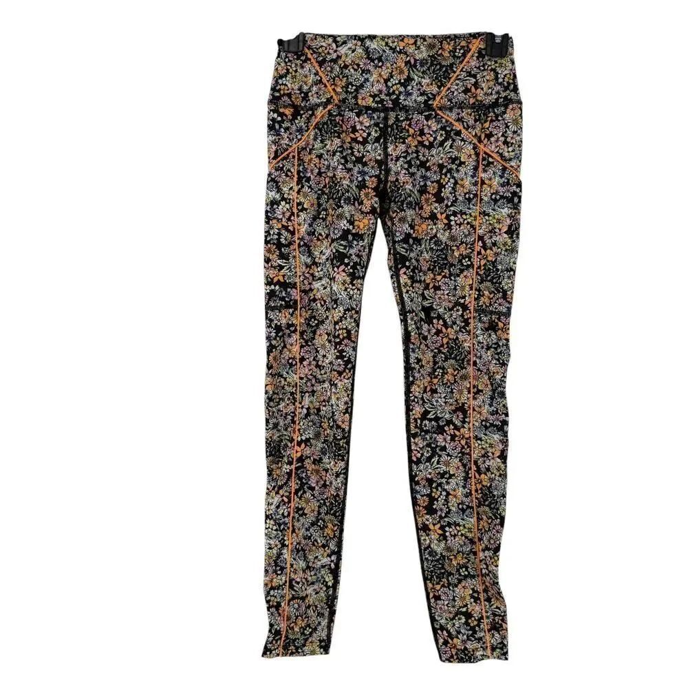 Free People Movement Leggings Size XS Eden Floral Active Wear Black Orange Yoga